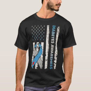 Typ 1 Diabetes-Bewusstsein Amerikaner Flaggen Blue T-Shirt