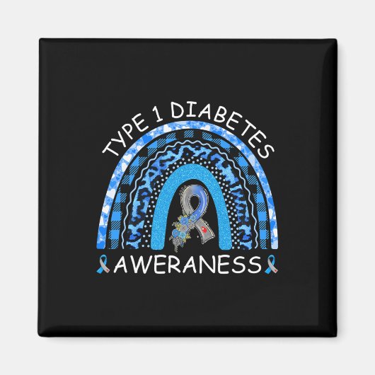 Typ 1 Diabetes Bewusstsein gebleicht Rainbow Blue Magnet (Vorne)