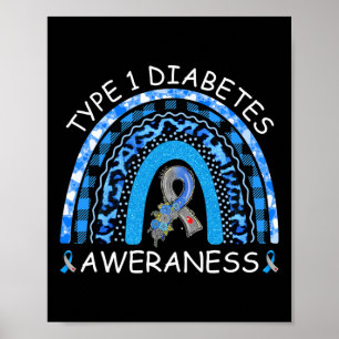 Typ 1 Diabetes Bewusstsein gebleicht Rainbow Blue Poster