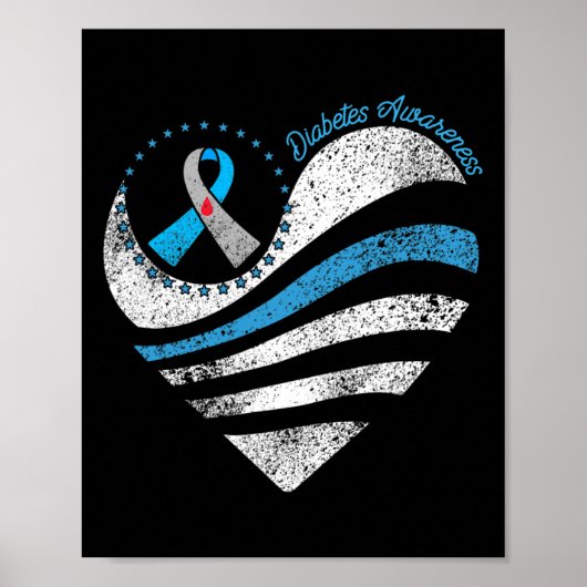 Typ 1 Diabetes Bewusstsein Herz Ribbon Poster (Vorne)