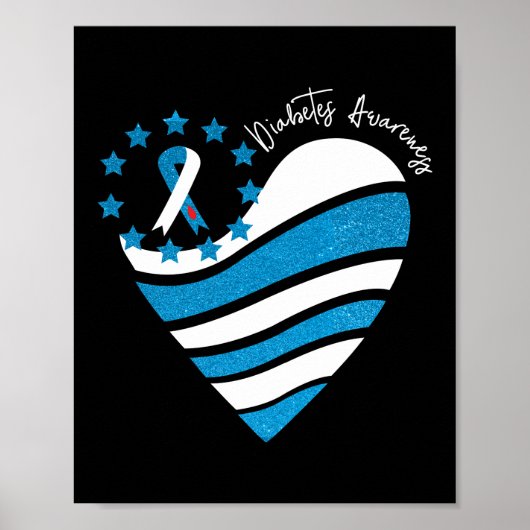 Typ 1 Diabetes Bewusstsein Herz Ribbon Poster (Vorne)