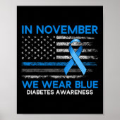 Typ 1 Diabetes-Bewusstsein US-Flagge Blue Ri Poster (Vorne)