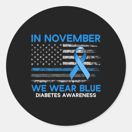 Typ 1 Diabetes-Bewusstsein US-Flagge Blue Ri Runder Aufkleber (Vorderseite)