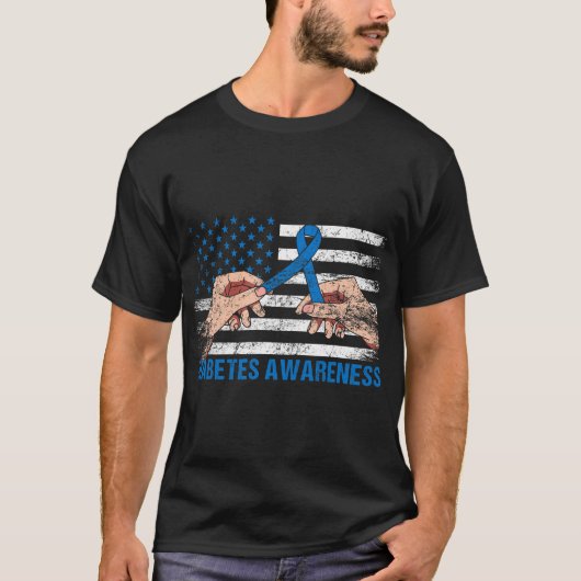 Typ 1 Diabetes-Bewusstsein US-Flagge Blue Ri T-Shirt (Vorderseite)
