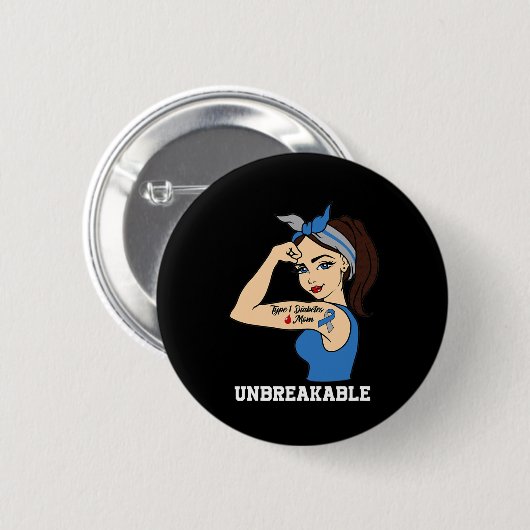 Typ-1-Diabetes-Mutter Unzerbrechlicher Krieger-Bew Button (Vorne & Hinten)