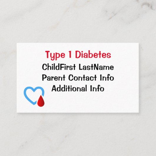 Typ 1 Diabetes Visitenkarte (Vorderseite)