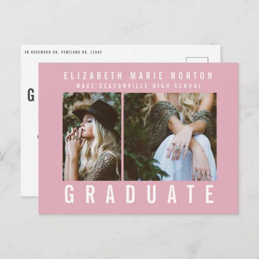 Typ Abschluss Multi Foto modern rosa und weiß Postkarte (Vorne/Hinten)