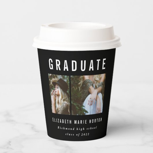 Typ Abschluss Multi-Foto Schwarzweiß Pappbecher (Rückseite)