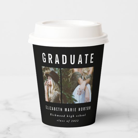 Typ Abschluss Multi-Foto Schwarzweiß Pappbecher (Vorderseite)