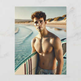 Typ am Strand Postkarte