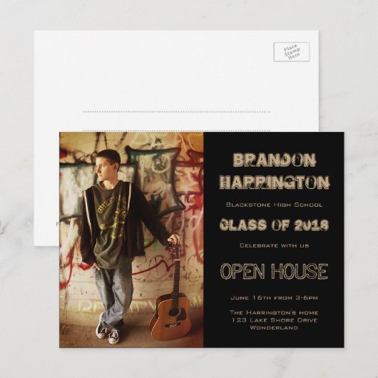 Typ Grad Grunge Foto Open House Einladung (Vorne/Hinten)