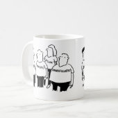 Typ in einem T - Shirt erklärt, dass er nicht verb Kaffeetasse (Vorderseite Links)