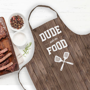 Typ mit dem Essen Lustige Scheunenholz-Grillerei Schürze