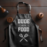 Typ mit Food Funny Schwarz-weiß Grilling Schürze<br><div class="desc">Die perfekte Schürze für den Typ,  der Lieben zum Grillen. Zwei gekreuzte Spatulen erscheinen in weißer Silhouette unter den Worten "Typ mit dem Essen" auf schwarzem Hintergrund in Weiß. Macht einen idealen Geburtstag oder Vatertag Geschenk.</div>