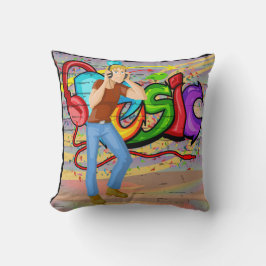 Typ mit Kopfhörern und Graffiti-Mauer Kissen