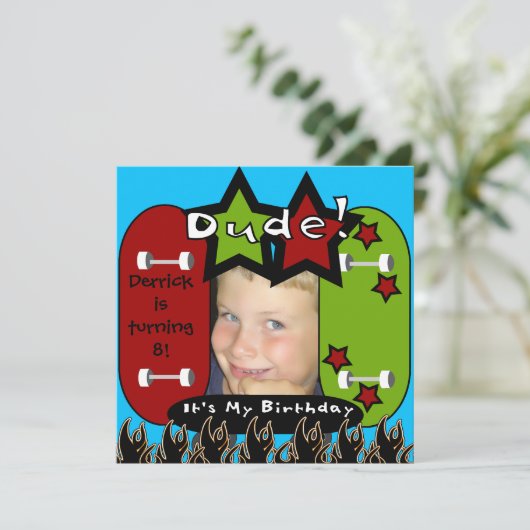 Typ Skateboarding Birthday Einladung (Stehend Vorderseite)