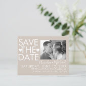 Typ und Herz Save the Date Foto Postkarte (Stehend Vorderseite)