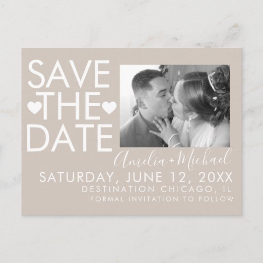 Typ und Herz Save the Date Foto Postkarte (Vorderseite)