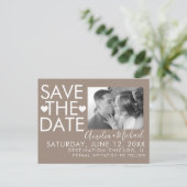 Typ und Herz Save the Date Foto Postkarte (Stehend Vorderseite)