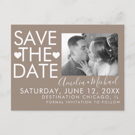 Typ und Herz Save the Date Foto Postkarte (Vorderseite)