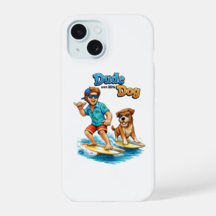 Typ und sein Hund Surfen Aufkleber – Lustiger Hund iPhone 15 Hülle