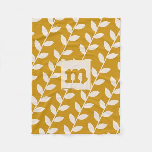 Typenmonogramm für Mustard Retro Leaf Fleecedecke (Vorderseite)