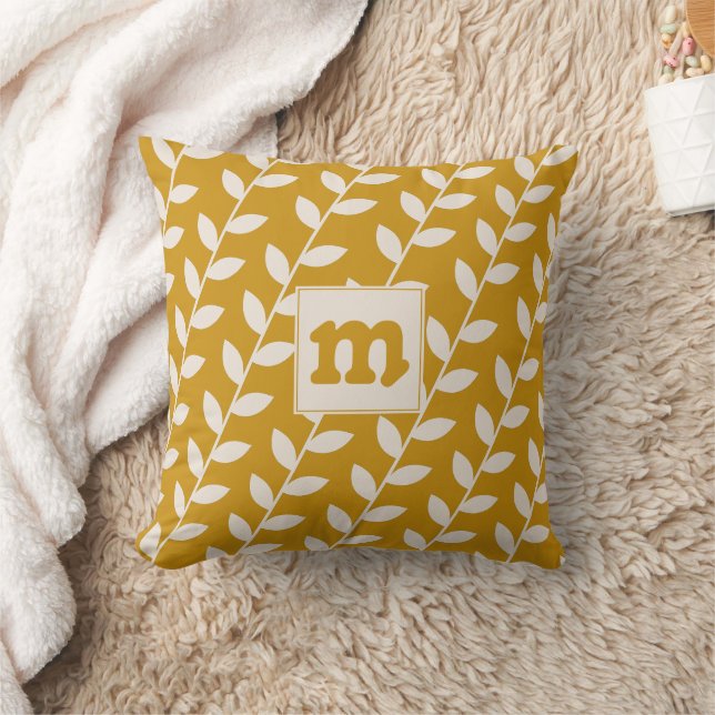 Typenmonogramm für Mustard Retro Leaf Kissen (Decke)