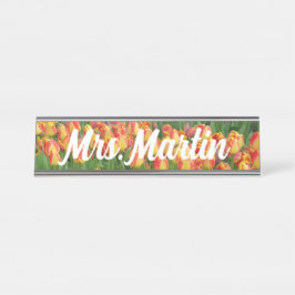 Typenschild für rote und gelbe Tulip Schreibtischnamensplakette