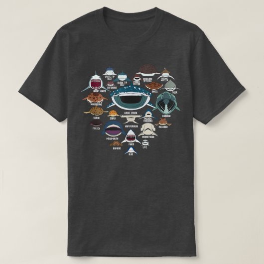 Types Of Shark Identification Shark Faces Tee Mari (Design vorne)