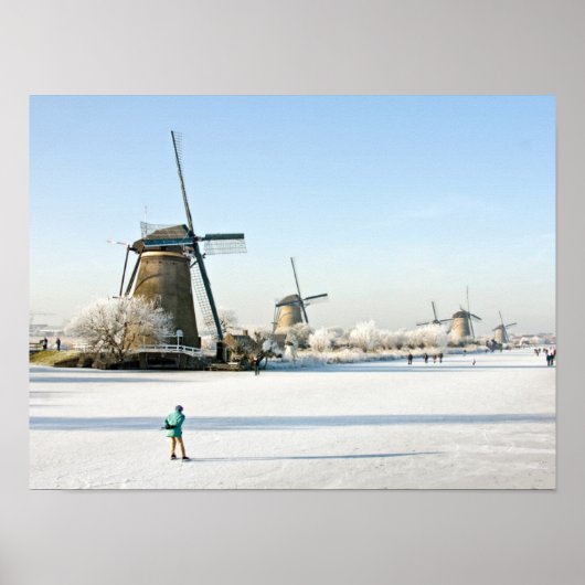 Typically dutch ice skating  at Kinderdijk Holland Poster (Vorne)