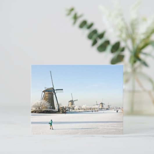 Typisch holländische Eis-Skaten in Kinderdijk Holl Postkarte (Stehend Vorderseite)