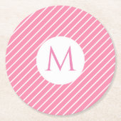Typisch rosa Streifen Trendmonogramm Modern Runder Pappuntersetzer (Vorderseite)