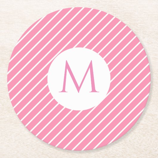 Typisch rosa Streifen Trendmonogramm Modern Runder Pappuntersetzer (Vorderseite)