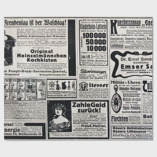 Typische Werbung auf Deutsch in einer neuen europä Geschenkpapier (Flach)