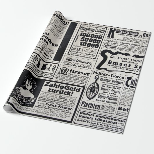 Typische Werbung auf Deutsch in einer neuen europä Geschenkpapier (Ungerollt)