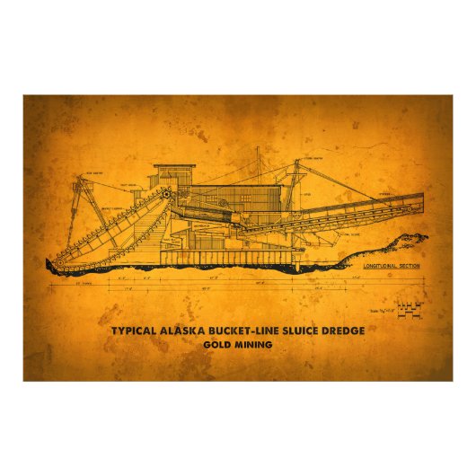 Typisches Alaska Gold Mining Dredge Blueprint Fotodruck (Vorne)