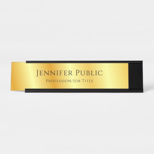 Typisiertes Script Elegant Imitats Gold Metallic L Schreibtischnamensplakette (Vorderseite )