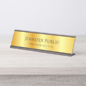 Typisiertes Script Elegant Imitats Gold Metallic L Schreibtischnamensplakette (Vorderseite )