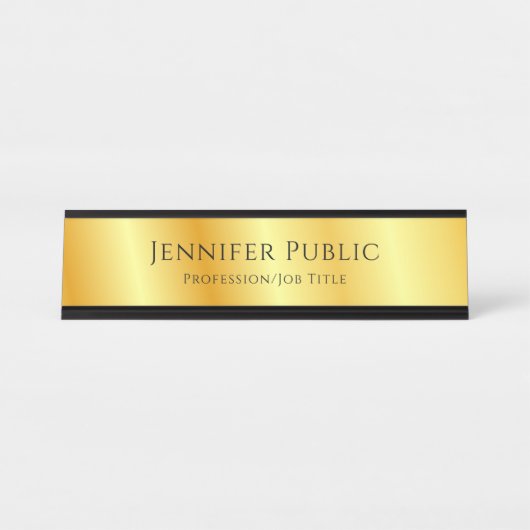 Typisiertes Script Elegant Imitats Gold Metallic L Schreibtischnamensplakette (Vorderseite )