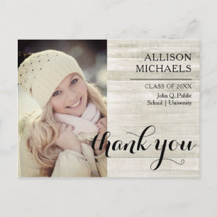 Typografie 2026 Holz-Look Abschluss Danke Postkarte