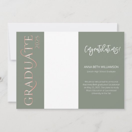 Typografie 4 Foto Sage and Rose Gold Abschluss Ankündigung (Vorderseite)