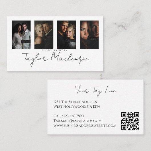 Typografie 4 Foto Vorlage Personalisierter QR-Code Visitenkarte (Vorne/Hinten)