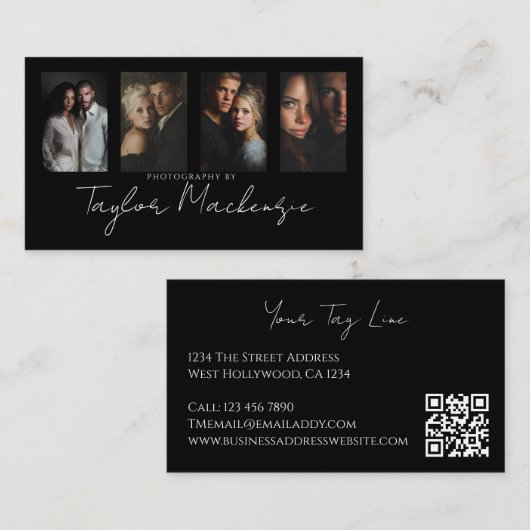 Typografie 4 Foto Vorlage Personalisierter QR-Code Visitenkarte (Vorne/Hinten)