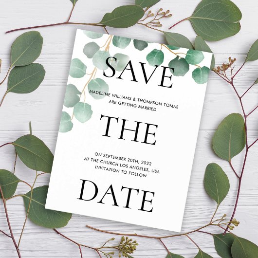 Typografie-Aquarellfarben-Blätter, die das Datum e Magneteinladung