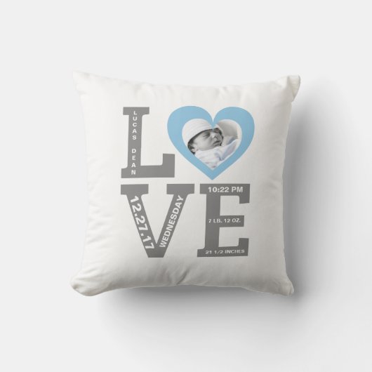 Typografie-Baby-Blau Geburts-Notfall | modernes Kissen (Vorderseite)