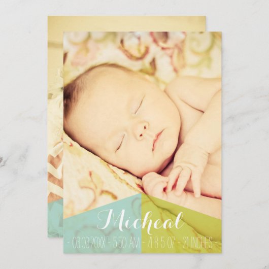 Typografie Baby Boy Geburtsankündigung Foto-Karte Ankündigung (Vorne/Hinten)