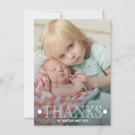 Typografie Baby Danke Foto Flat Card (Vorderseite)