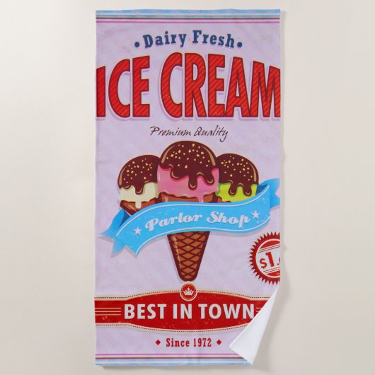 Typografie Best in Town Ice Cream Ad Strandtuch (Vorderseite)