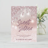 Typografie bezaubernde Rose Goldglatter Tropfen om Einladung (Stehend Vorderseite)