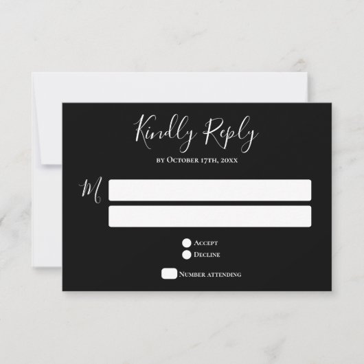 Typografie Black Wedding RSVP Card Karte (Vorderseite)